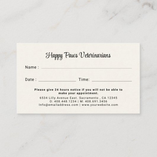獣医アポイントメントリマインダー水彩 名刺 (裏面)