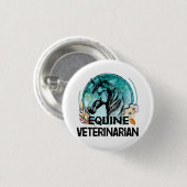 獣医ウマ科の、ラインアートヴィンテージ馬花 缶バッジ (正面&裏面)