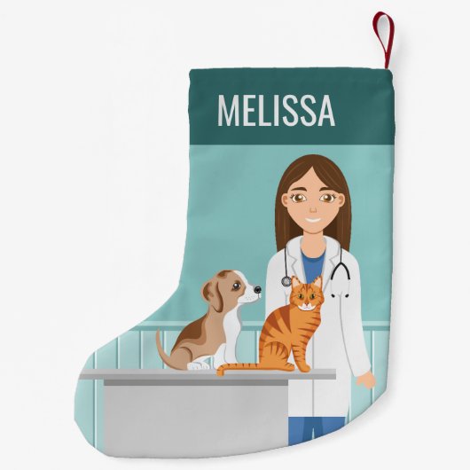 獣医ウーマンベットアニマルドクター名前をカスタムする スモールクリスマスストッキング (裏面)