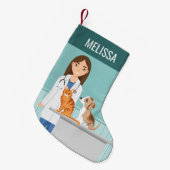 獣医ウーマンベットアニマルドクター名前をカスタムする スモールクリスマスストッキング (正面 (吊り時))