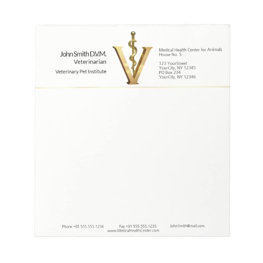 獣医エレガント医獣医金ゴールドVアスレピウス ノートパッド (正面)