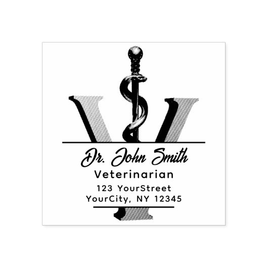 獣医エレガント薬アスクレピウス文字 ラバースタンプ (インプリント)