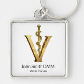 獣医エレガント金ゴールドVアスレピウス獣医 キーホルダー (正面)