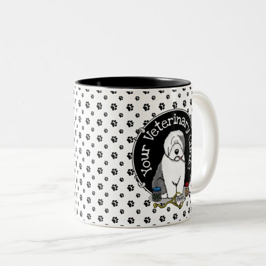 獣医オールドイングリッシュシェプドッググレー1かわいい獣医 ツートーンマグカップ (正面右)