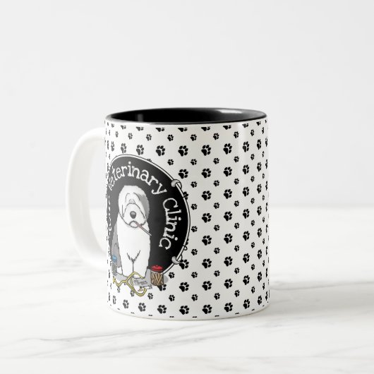 獣医オールドイングリッシュシェプドッググレー1かわいい獣医 ツートーンマグカップ (正面左)