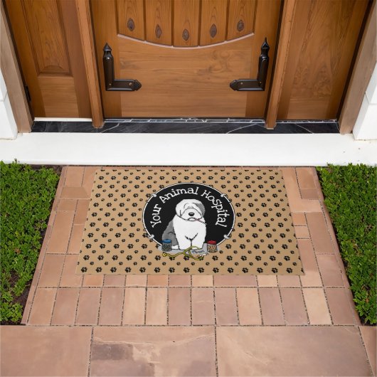 獣医オールドイングリッシュシェプドッググレー1かわいい獣医 ドアマット (室外)