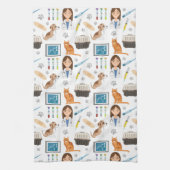 獣医カラフル医の獣医の獣医DVMパターン キッチンタオル (縦)