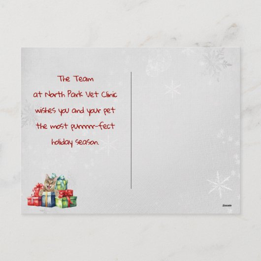 獣医クリニックのお水カラーのクリスマス猫 シーズンポストカード (裏面)