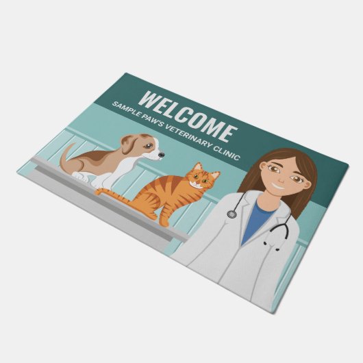獣医クリニック獣医ドクターウーマン名前をカスタムする ドアマット (アングル)