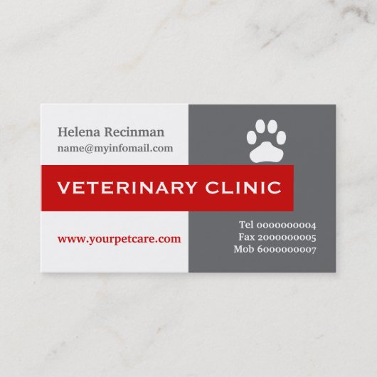 獣医クリニック、前足の赤い目 名刺 (正面)