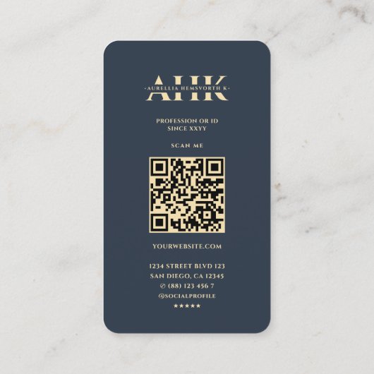 獣医ダークブルー獣医モノグラムモダン 名刺 (裏面)