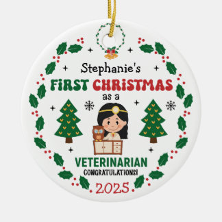 獣医パーソナライズされた初めてのクリスマスツリー セラミックオーナメント