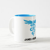 獣医パーソナライズされた薬の記号 ツートーンマグカップ (正面左)