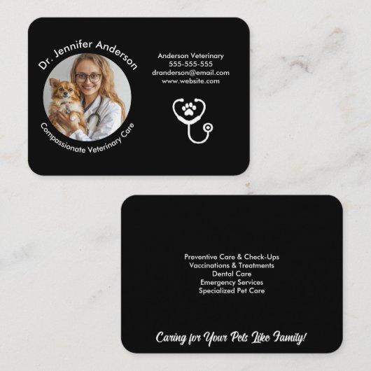 獣医ビジネスカード | 黒エレガント色 名刺 (正面/裏面)