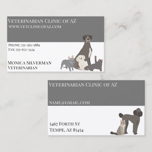 獣医ベットブラックグレーブロックペットドッグキャット 名刺 (正面/裏面)
