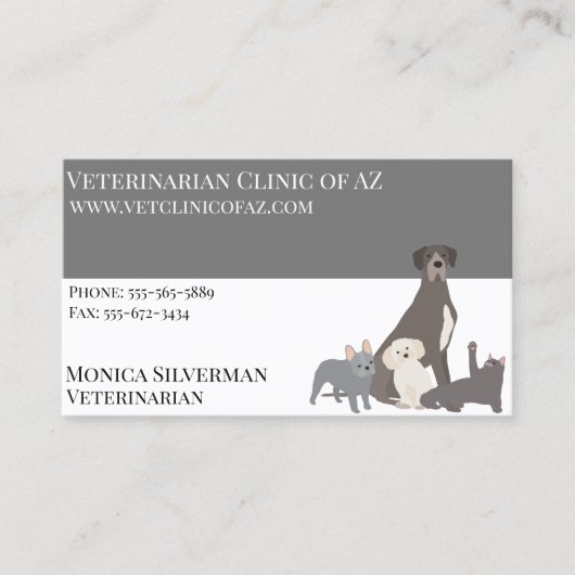 獣医ベットブラックグレーブロックペットドッグキャット 名刺 (正面)