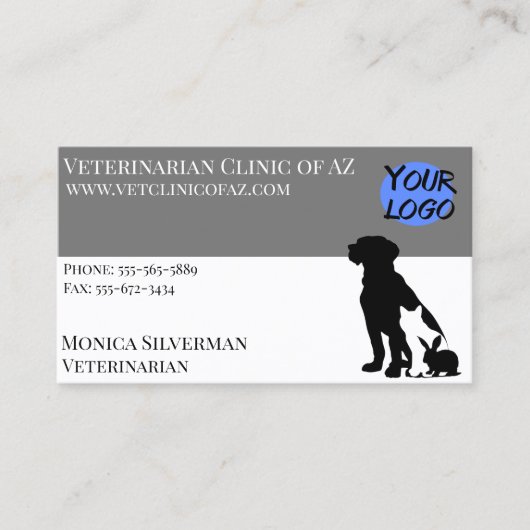獣医ベットポーブラックグレーブロックあなたのロゴ 名刺 (正面)