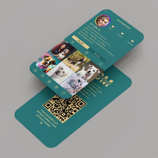 獣医ペットケア獣医インスタグラムティール（緑がかった色） 名刺