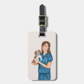 獣医ペット獣医ベットガールと子犬 ラゲッジタグ (正面縦)