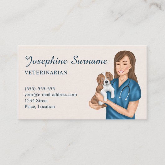 獣医ペット獣医ベットガールと子犬 名刺 (正面)