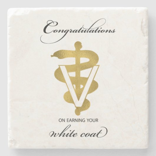 獣医ホワイトコート式おめでとうございます ストーンコースター (正面)