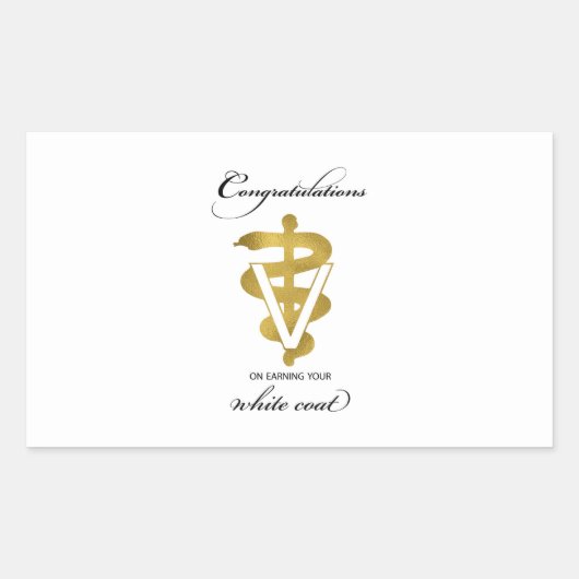 獣医ホワイトコート式おめでとうございます 長方形シール (正面)