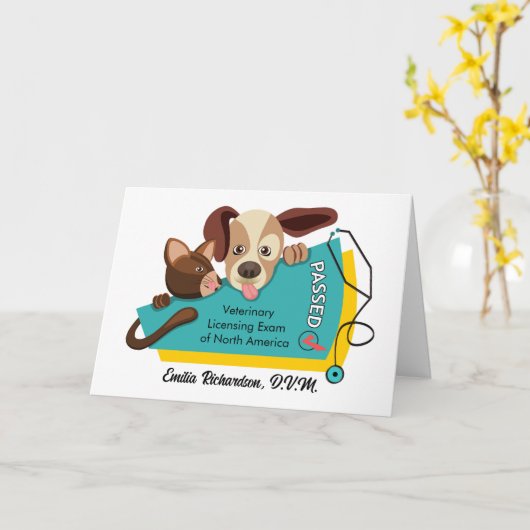 獣医ライセンス試験の合格おめでとう カード (黄色い花)