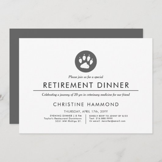 獣医リタイアディナー |ミニマルスタイル 招待状 (正面/裏面)