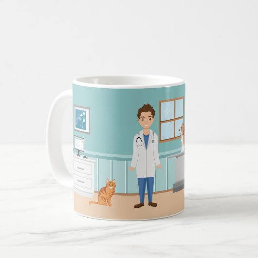 獣医ルームベットマンペットドクター名前をカスタムする コーヒーマグカップ (正面左)