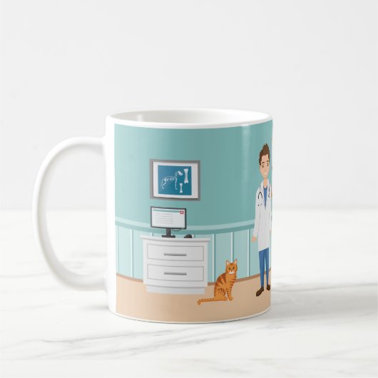 獣医ルームベットマンペットドクター名前をカスタムする コーヒーマグカップ (左)