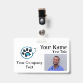 獣医ロゴ付き名前タグ文字PHOTO ID a バッジ (正面 （クリップ付）)