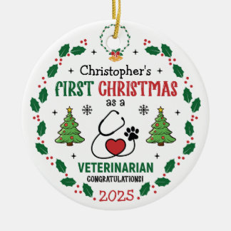 獣医初めてのクリスマスパーソナライズされたオーナメント セラミックオーナメント