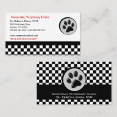 獣医動物の足のロゴのチェッカーボード 名刺 (正面/裏面)