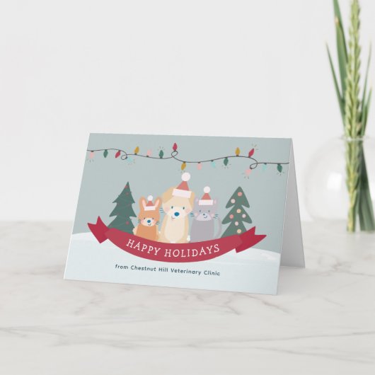 獣医動物クリニックペットビジネスクリスマス シーズンカード (正面)