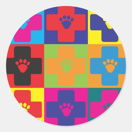 獣医学のポップアート ラウンドシール (正面)