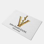 獣医学の獣医Vet Asclepiusエレガント金ゴールドV ドアマット (アングル)