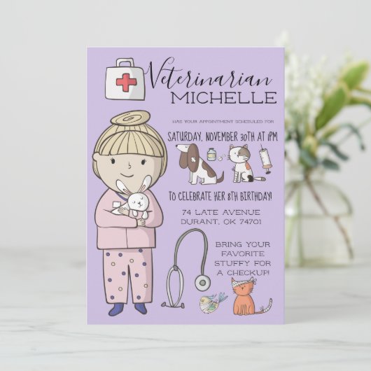 獣医学をテーマにした子供パーティー 招待状 (スタンド正面)