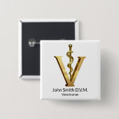 獣医学エレガント金ゴールドV獣医 缶バッジ (正面&裏面)