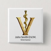獣医学エレガント金ゴールドV獣医 缶バッジ (正面)