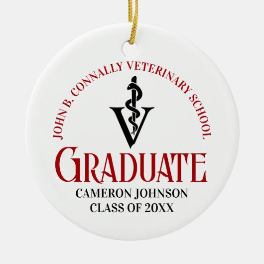 獣医学校の卒業式のクリカスタマイズスマス セラミックオーナメント (正面)
