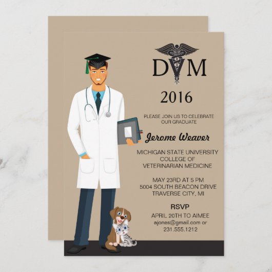 獣医学校卒業招待状 | 男性 招待状 (正面/裏面)