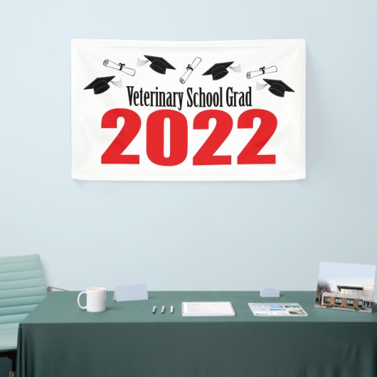 獣医学校Grad 2022キャップと卒業証書(赤 横断幕 (トレードショー)