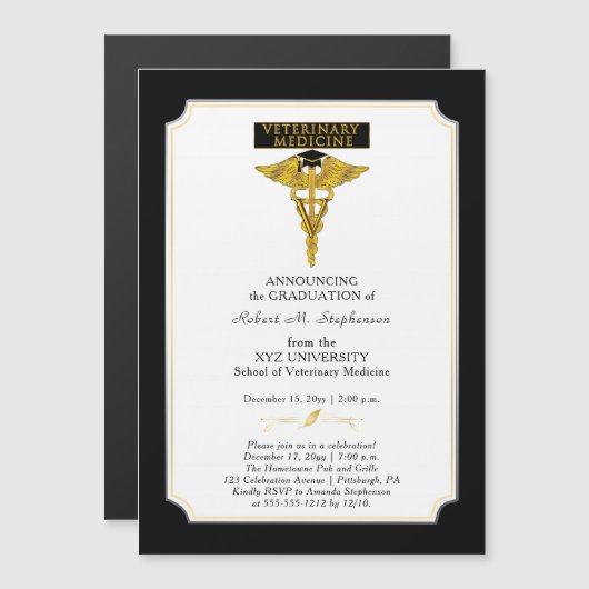 獣医学獣医院卒業 マグネット招待状 (正面/裏面)