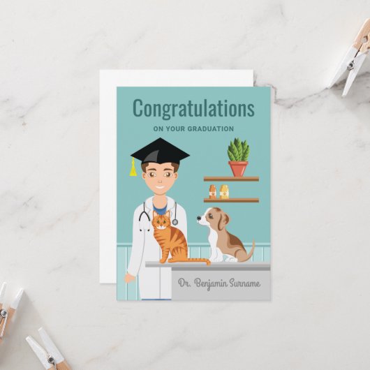 獣医学生DVM卒業祝い カード (正面/裏面インサイチュ)