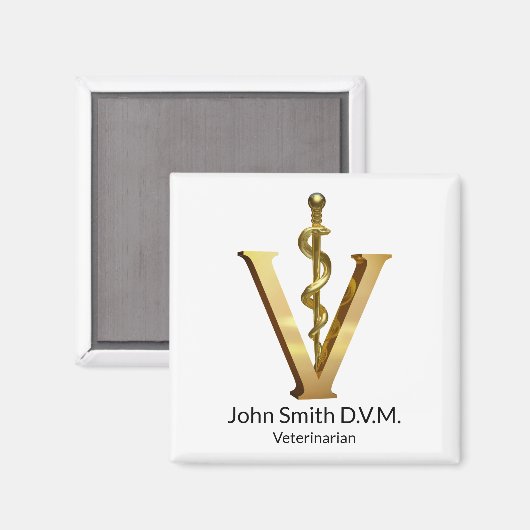 獣医学金ゴールドVアスクレエレガントピウス獣医 マグネット (正面/裏面)