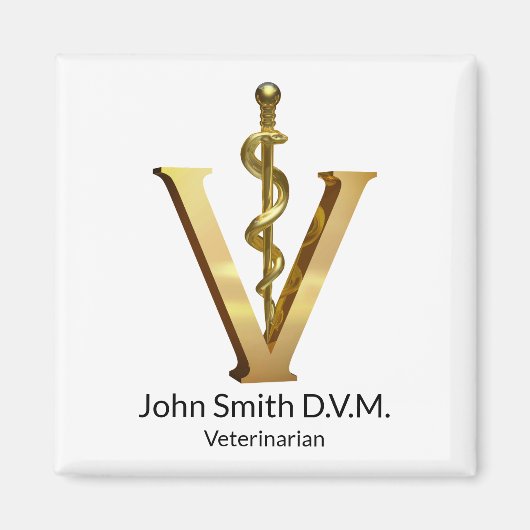 獣医学金ゴールドVアスクレエレガントピウス獣医 マグネット (正面)