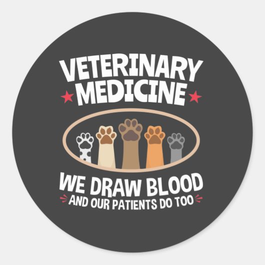 獣医学We Draw Blood おもしろい Vet Tech ラウンドシール (正面)
