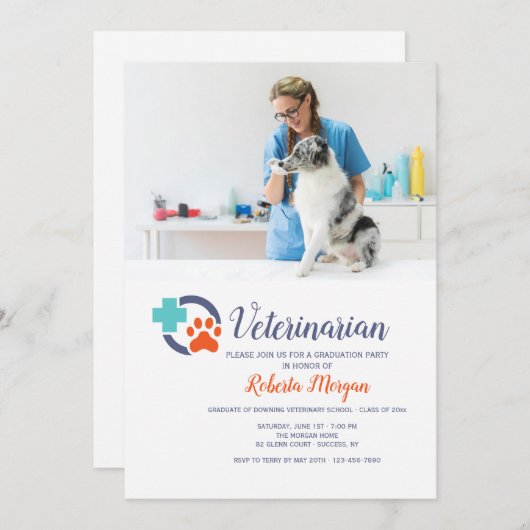 獣医師写真卒業パーティー 招待状 (正面/裏面)