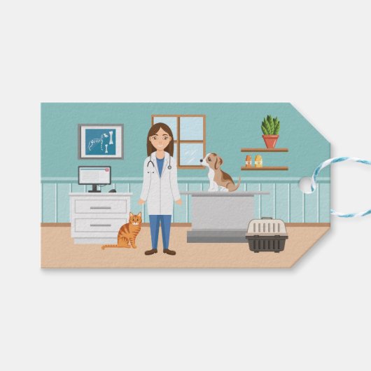 獣医師女性獣医ペット ギフトタグ (正面(横))