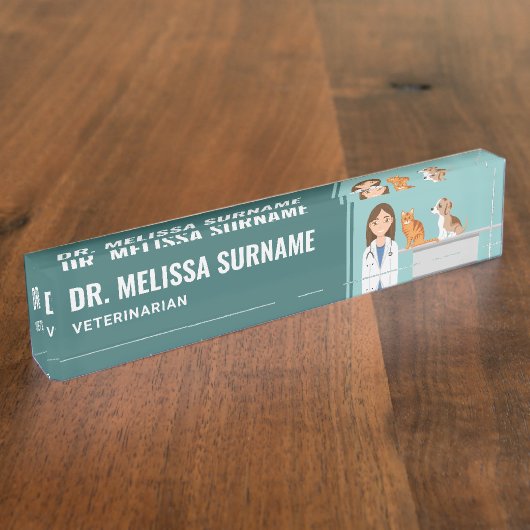 獣医師女性獣医ペット デスクネームプレート (側面)